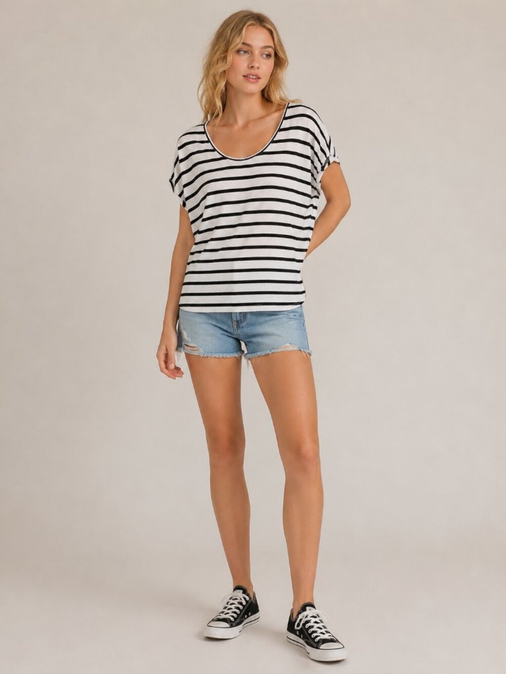 2/$30 White House Black Market Nautical Stripe Tab Sleeve Kaftan Tee XXS #A0762